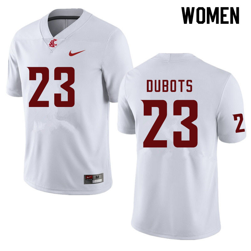 Women #23 Cole Dubots Washington State Cougars College Football Jerseys Sale-White - Click Image to Close